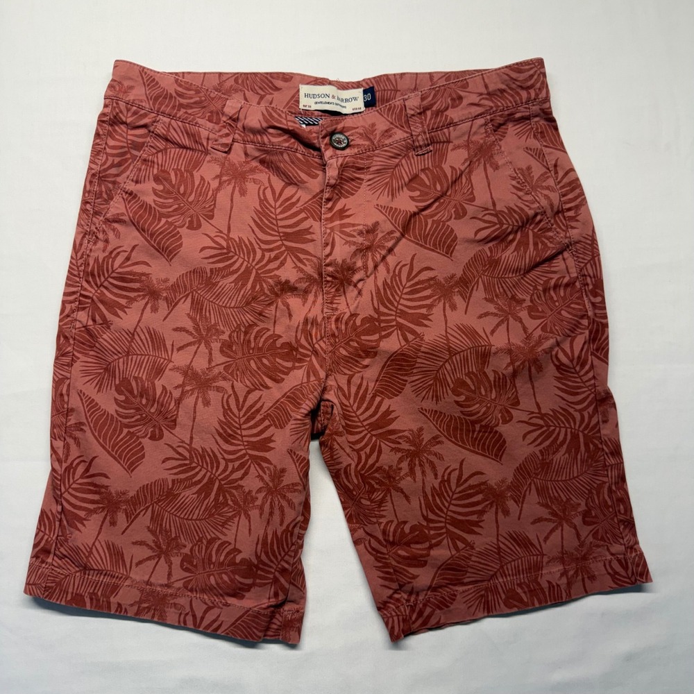 Hudson & Barrow‎ Mens 30 Tropical Palm Print Chino Shorts Resort Vacation